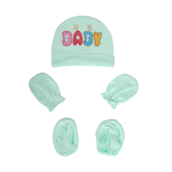Baby Cotton Knit Caps, Mittens and Booties Set - Sea Mist