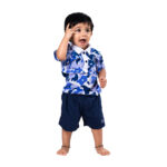 Trendy Camouflage Print Polo Top with Navy Shorts - Image 2