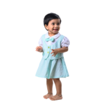 Soft Cotton Dress with Attached Vest & Bow Design - Mint - Image 5