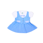 Soft Cotton Dress with Attached Vest & Bow Design - Blue
