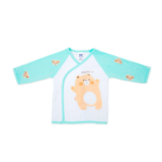 Soft Bamboo Cotton Front-Open Velcro Nightwear Set – Bear Print - Aqua Green - Image 6