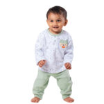 Unisex Baby Cotton Nightwear Set with Cute Bear Patch - Green - Image 3
