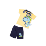 Dinosaur Printed Half Sleeve Top + Shorts Set - Yellow Navy