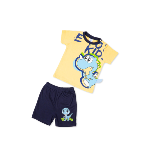 Dinosaur Printed Half Sleeve Top + Shorts Set - Yellow Navy