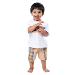 Trendy Boys Cotton T-Shirt + Plaid Panel Shorts Outfit - Image 3