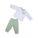 Unisex Baby Cotton Nightwear Set with Cute Bear Patch - Green