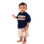Trendy Cotton Summer Outfit for Boys – Navy T-Shirt + Plaid Detail Shorts - Image 3