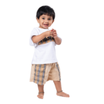 Trendy Boys Cotton T-Shirt + Plaid Panel Shorts Outfit - Image 5