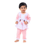 Adorable Frill Top Night Suit Set for Babies – Pink Bunny - Image 5