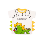 Dinosaur Printed Half Sleeve Top + Shorts Set - White & Yellow - Image 7