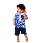 Trendy Camouflage Print Polo Top with Navy Shorts - Image 4