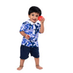 Trendy Camouflage Print Polo Top with Navy Shorts - Image 5