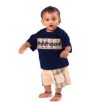 Trendy Cotton Summer Outfit for Boys – Navy T-Shirt + Plaid Detail Shorts - Image 5