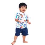 Cute Dino Printed Polo Top with Navy Shorts - Image 5