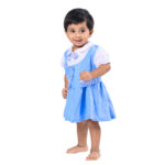 Soft Cotton Dress with Attached Vest & Bow Design - Blue - Image 2