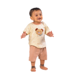 Lightweight Bamboo Cotton T-Shirt & Shorts Nightwear Set - Warm Cream - Image 2