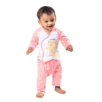Soft Bamboo Cotton Front-Open Velcro Nightwear Set – Bear Print - Baby Pink - Image 5