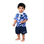 Trendy Camouflage Print Polo Top with Navy Shorts - Image 3