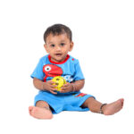 Dinosaur Printed Half Sleeve Top + Shorts Set - Blue & Red - Image 5