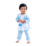 Adorable Frill Top Night Suit Set for Babies – Blue Bunny - Image 2