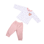 Unisex Baby Cotton Nightwear Set with Cute Bear Patch - Pink