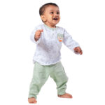Unisex Baby Cotton Nightwear Set with Cute Bear Patch - Green - Image 4