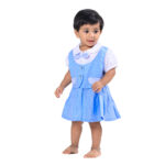 Soft Cotton Dress with Attached Vest & Bow Design - Blue - Image 5