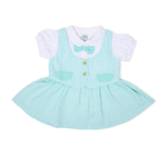 Soft Cotton Dress with Attached Vest & Bow Design - Mint