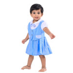Soft Cotton Dress with Attached Vest & Bow Design - Blue - Image 3