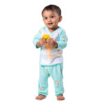Soft Bamboo Cotton Front-Open Velcro Nightwear Set – Bear Print - Aqua Green - Image 3