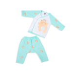Soft Bamboo Cotton Front-Open Velcro Nightwear Set – Bear Print - Aqua Green