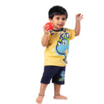 Dinosaur Printed Half Sleeve Top + Shorts Set - Yellow Navy - Image 3