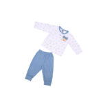 Unisex Baby Cotton Nightwear Set with Cute Bear Patch - Blue