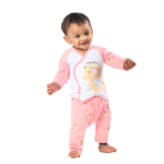 Soft Bamboo Cotton Front-Open Velcro Nightwear Set – Bear Print - Baby Pink - Image 2