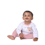 Unisex Baby Cotton Nightwear Set with Cute Bear Patch - Pink - Image 5