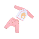Soft Bamboo Cotton Front-Open Velcro Nightwear Set – Bear Print - Baby Pink