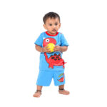 Dinosaur Printed Half Sleeve Top + Shorts Set - Blue & Red - Image 3