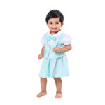 Soft Cotton Dress with Attached Vest & Bow Design - Mint - Image 3