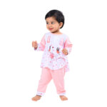 Adorable Frill Top Night Suit Set for Babies – Pink Bunny - Image 2