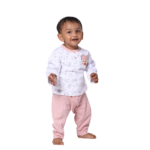 Unisex Baby Cotton Nightwear Set with Cute Bear Patch - Pink - Image 3