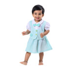 Soft Cotton Dress with Attached Vest & Bow Design - Mint - Image 4