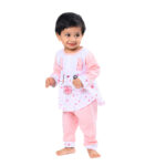 Adorable Frill Top Night Suit Set for Babies – Pink Bunny - Image 3
