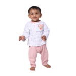 Unisex Baby Cotton Nightwear Set with Cute Bear Patch - Pink - Image 2
