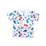 Cute Dino Printed Polo Top with Navy Shorts - Image 6