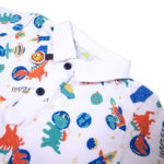 Cute Dino Printed Polo Top with Navy Shorts - Image 8