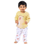Premium Bamboo Cotton Full Sleeves Top & Full Pajama Set – Cute Animal Print - Warm Yellow - Image 3