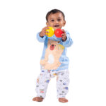 Premium Bamboo Cotton Full Sleeves Top & Full Pajama Set – Cute Animal Print - Soft Blue - Image 4