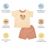 Lightweight Bamboo Cotton T-Shirt & Shorts Nightwear Set - Warm Cream - Image 9