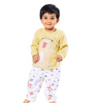 Premium Bamboo Cotton Full Sleeves Top & Full Pajama Set – Cute Animal Print - Warm Yellow - Image 2