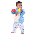 Premium Bamboo Cotton Full Sleeves Top & Full Pajama Set – Cute Animal Print - Soft Blue - Image 3